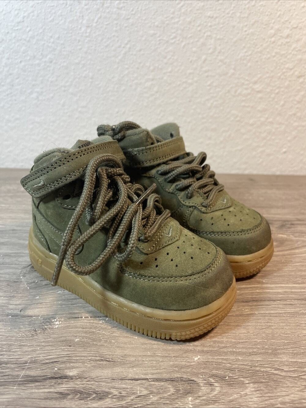 Nike Force 1 Mid WB TD Medium Olive Suede Gum Toddler Size 5C AH0757-202